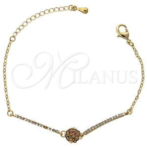 Oro Laminado Fancy Bracelet, Gold Filled Style Flower Design, with White Cubic Zirconia, Polished, Golden Finish, 03.171.0006 (03 MM Thickness, 7 Inches Length)
