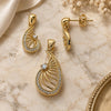 Oro Laminado Earring and Pendant Adult Set, Gold Filled Style with White Micro Pave and White Cubic Zirconia, Polished, Golden Finish, 10.166.0009