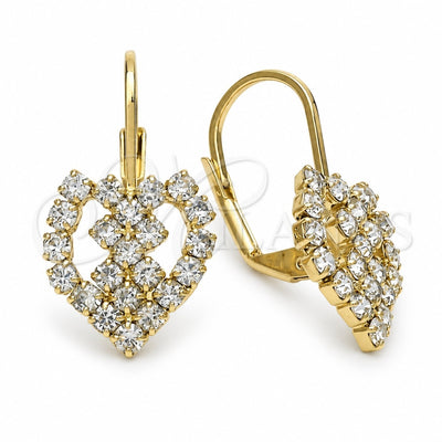 Oro Laminado Leverback Earring, Gold Filled Style Heart and Love Design, with White Cubic Zirconia, Polished, Golden Finish, 5.125.002
