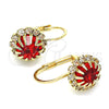 Oro Laminado Leverback Earring, Gold Filled Style with Garnet and White Crystal, Polished, Golden Finish, 5.125.008