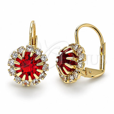 Oro Laminado Leverback Earring, Gold Filled Style with Garnet and White Crystal, Polished, Golden Finish, 5.125.008