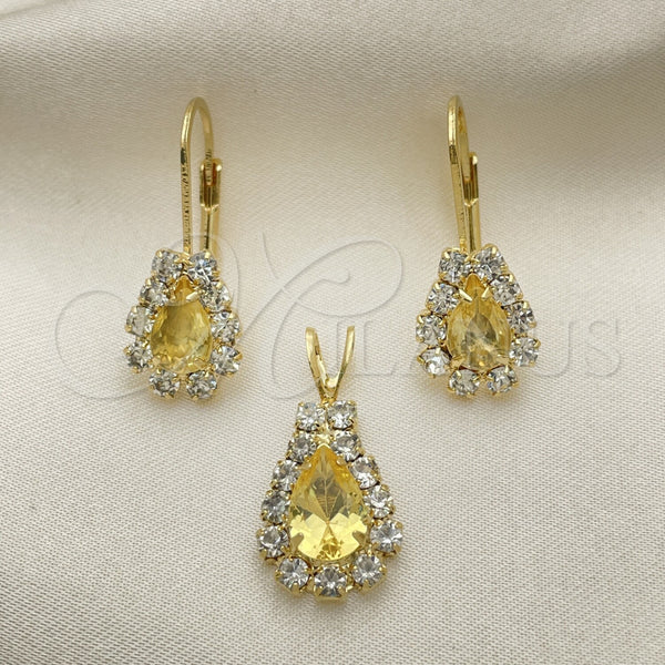 Oro Laminado Earring and Pendant Adult Set, Gold Filled Style with White Cubic Zirconia, Polished, Golden Finish, 5.056.014