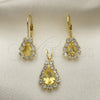 Oro Laminado Earring and Pendant Adult Set, Gold Filled Style with White Cubic Zirconia, Polished, Golden Finish, 5.056.014