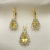Oro Laminado Earring and Pendant Adult Set, Gold Filled Style with White Cubic Zirconia, Polished, Golden Finish, 5.056.014