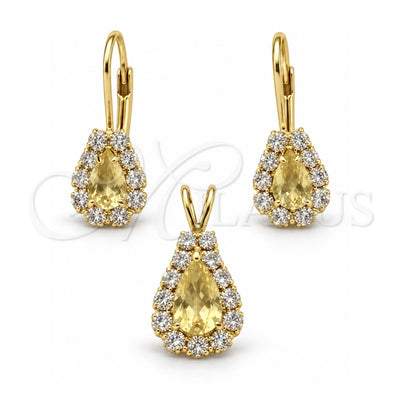 Oro Laminado Earring and Pendant Adult Set, Gold Filled Style with White Cubic Zirconia, Polished, Golden Finish, 5.056.014