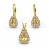 Oro Laminado Earring and Pendant Adult Set, Gold Filled Style with White Cubic Zirconia, Polished, Golden Finish, 5.056.014