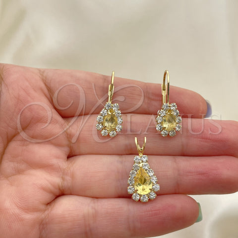 Oro Laminado Earring and Pendant Adult Set, Gold Filled Style with White Cubic Zirconia, Polished, Golden Finish, 5.056.014