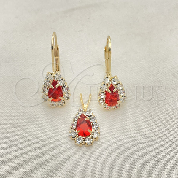 Oro Laminado Earring and Pendant Adult Set, Gold Filled Style with White Cubic Zirconia, Polished, Golden Finish, 5.056.016