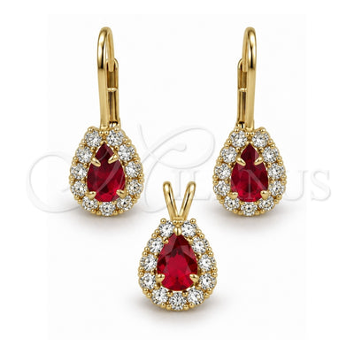 Oro Laminado Earring and Pendant Adult Set, Gold Filled Style with White Cubic Zirconia, Polished, Golden Finish, 5.056.016