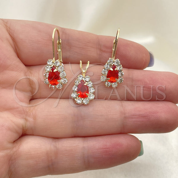 Oro Laminado Earring and Pendant Adult Set, Gold Filled Style with White Cubic Zirconia, Polished, Golden Finish, 5.056.016