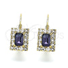 Oro Laminado Leverback Earring, Gold Filled Style with Amethyst and White Crystal, Polished, Golden Finish, 5.125.022