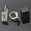 Oro Laminado Leverback Earring, Gold Filled Style with Amethyst and White Crystal, Polished, Golden Finish, 5.125.022