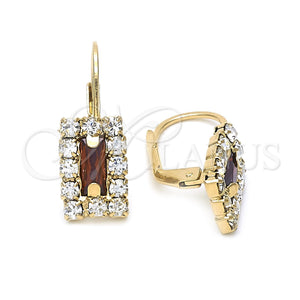Oro Laminado Leverback Earring, Gold Filled Style with White and Garnet Cubic Zirconia, Polished, Golden Finish, 5.125.023