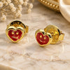 Oro Laminado Stud Earring, Gold Filled Style Heart and Smile Design, Red Enamel Finish, Golden Finish, 5.126.094 *PROMO*