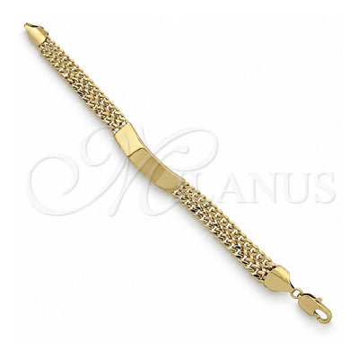 Oro Laminado ID Bracelet, Gold Filled Style Curb Design, Polished, Golden Finish, 5.227.003 (140 Gauge, 8 Inches Length)