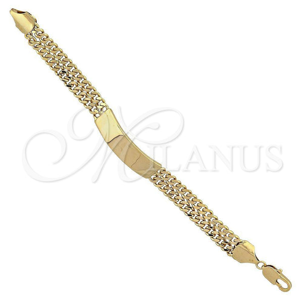 Oro Laminado ID Bracelet, Gold Filled Style Curb Design, Polished, Golden Finish, 5.227.003 (140 Gauge, 8 Inches Length)