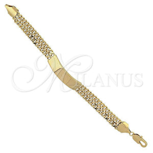 Oro Laminado ID Bracelet, Gold Filled Style Curb Design, Polished, Golden Finish, 5.227.003 (140 Gauge, 8 Inches Length)