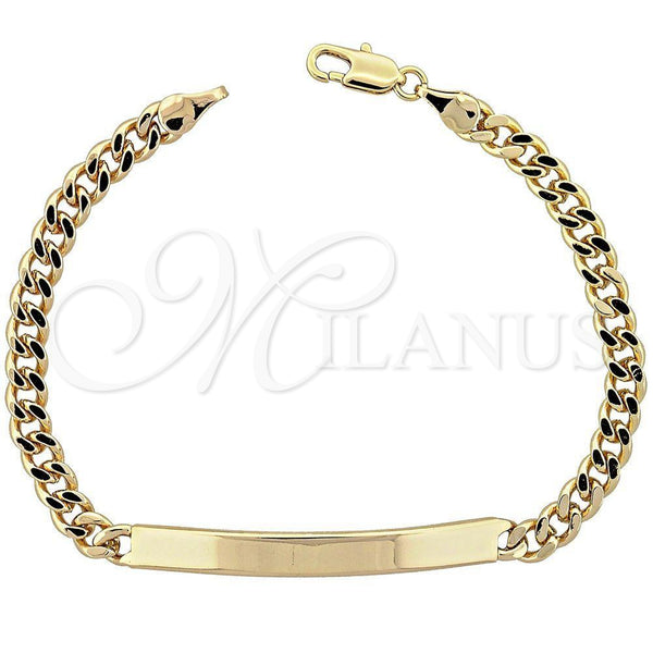 Oro Laminado ID Bracelet, Gold Filled Style Curb Design, Polished, Golden Finish, 5.227.011 (0.35 Gauge, 8 Inches Length)