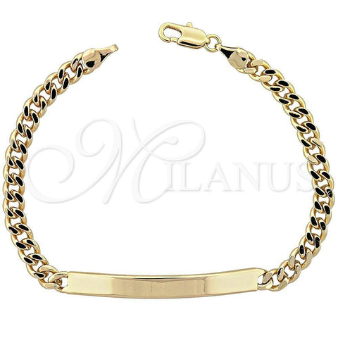Oro Laminado ID Bracelet, Gold Filled Style Curb Design, Polished, Golden Finish, 5.227.011 (0.35 Gauge, 8 Inches Length)