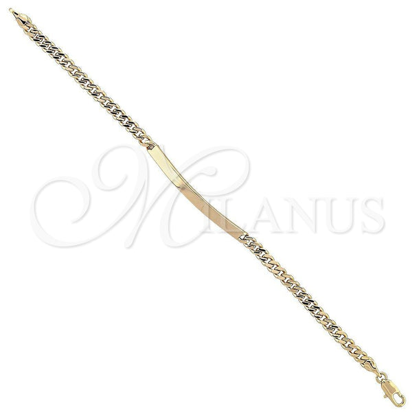 Oro Laminado ID Bracelet, Gold Filled Style Curb Design, Polished, Golden Finish, 5.227.012 (0.35 Gauge, 01 MM Thickness, 8 Inches Length)