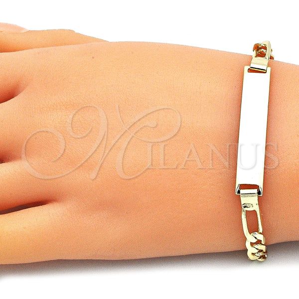 Oro Laminado ID Bracelet, Gold Filled Style Figaro Design, Polished, Golden Finish, 5.226.008.08 (160 Gauge, 06 MM Thickness, 8 Inches Length)
