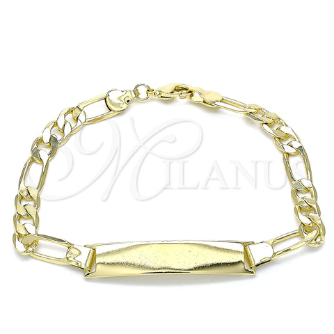 Oro Laminado ID Bracelet, Gold Filled Style Figaro Design, Polished, Golden Finish, 5.226.008.08 (160 Gauge, 06 MM Thickness, 8 Inches Length)