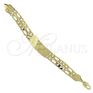 Oro Laminado ID Bracelet, Gold Filled Style Figaro Design, Polished, Golden Finish, 5.226.002 (160 Gauge, 9 Inches Length)