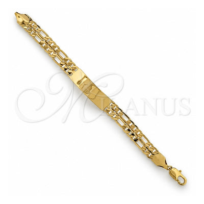 Oro Laminado ID Bracelet, Gold Filled Style Figaro Design, Polished, Golden Finish, 5.226.003 (140 Gauge, 8 Inches Length)