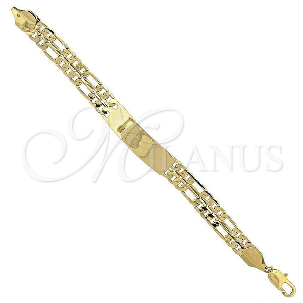 Oro Laminado ID Bracelet, Gold Filled Style Figaro Design, Polished, Golden Finish, 5.226.003 (140 Gauge, 8 Inches Length)