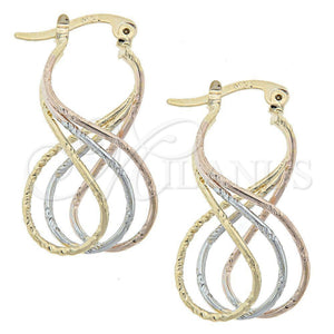 Oro Laminado Medium Hoop, Gold Filled Style Twist Design, Diamond Cutting Finish, Tricolor, 5.158.021