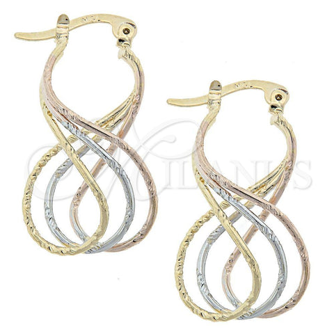 Oro Laminado Medium Hoop, Gold Filled Style Twist Design, Diamond Cutting Finish, Tricolor, 5.158.021