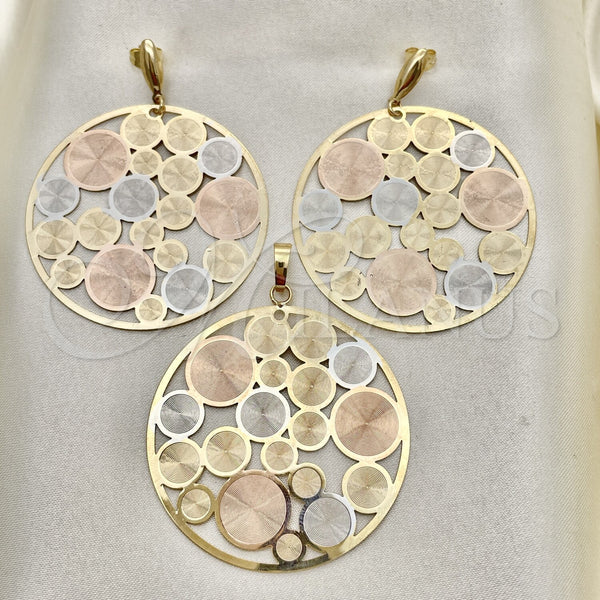 Oro Laminado Earring and Pendant Adult Set, Gold Filled Style Polished, Tricolor, 5.062.001