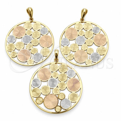 Oro Laminado Earring and Pendant Adult Set, Gold Filled Style Polished, Tricolor, 5.062.001
