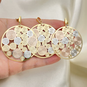 Oro Laminado Earring and Pendant Adult Set, Gold Filled Style Polished, Tricolor, 5.062.001