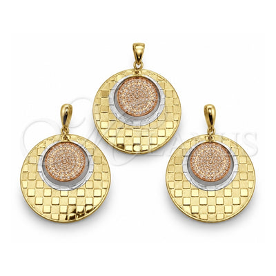 Oro Laminado Earring and Pendant Adult Set, Gold Filled Style Polished, Tricolor, 5.047.001
