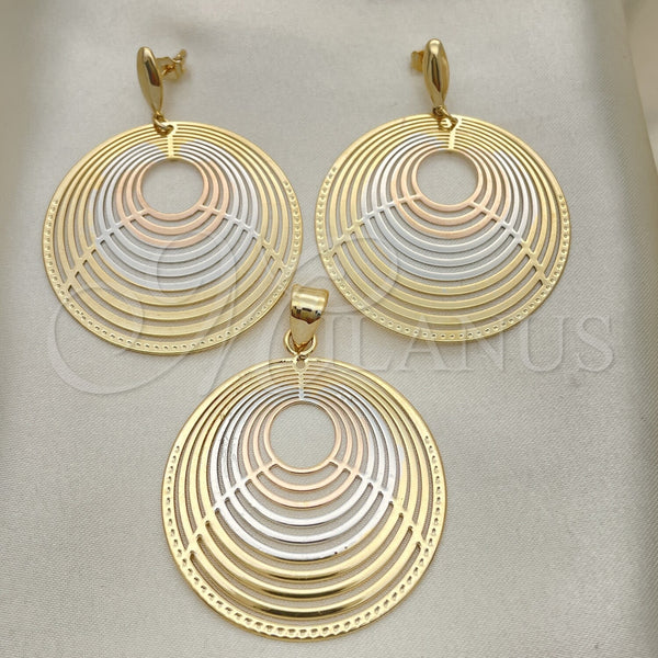 Oro Laminado Earring and Pendant Adult Set, Gold Filled Style Polished, Tricolor, 5.062.003
