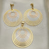 Oro Laminado Earring and Pendant Adult Set, Gold Filled Style Polished, Tricolor, 5.062.003