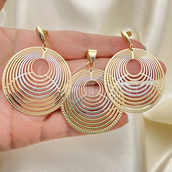 Oro Laminado Earring and Pendant Adult Set, Gold Filled Style Polished, Tricolor, 5.062.003