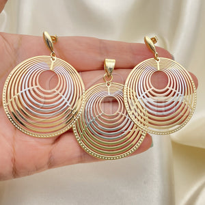Oro Laminado Earring and Pendant Adult Set, Gold Filled Style Polished, Tricolor, 5.062.003
