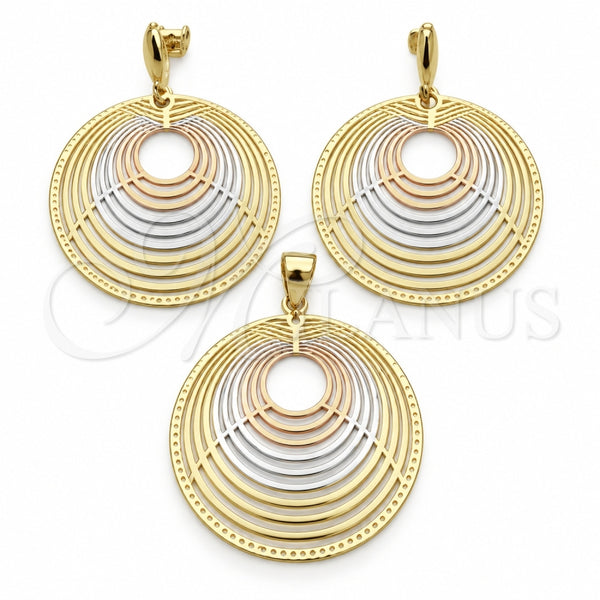 Oro Laminado Earring and Pendant Adult Set, Gold Filled Style Polished, Tricolor, 5.062.003