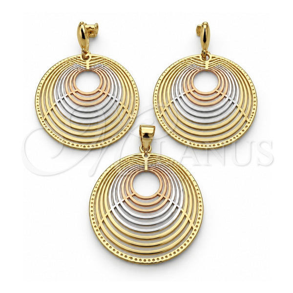 Oro Laminado Earring and Pendant Adult Set, Gold Filled Style Polished, Tricolor, 5.062.003