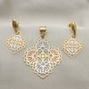 Oro Laminado Earring and Pendant Adult Set, Gold Filled Style Polished, Tricolor, 5.048.004