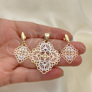 Oro Laminado Earring and Pendant Adult Set, Gold Filled Style Polished, Tricolor, 5.048.004