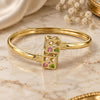 Oro Laminado Individual Bangle, Gold Filled Style Flower Design, with White Crystal, Polished, Golden Finish, 5.230.009 (11 MM Thickness, One size fits all)