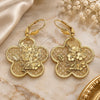 Oro Laminado Long Earring, Gold Filled Style Flower Design, Polished, Golden Finish, 5.077.010