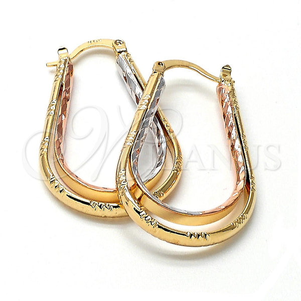 Oro Laminado Medium Hoop, Gold Filled Style Double Design, Diamond Cutting Finish, Tricolor, 5.156.033