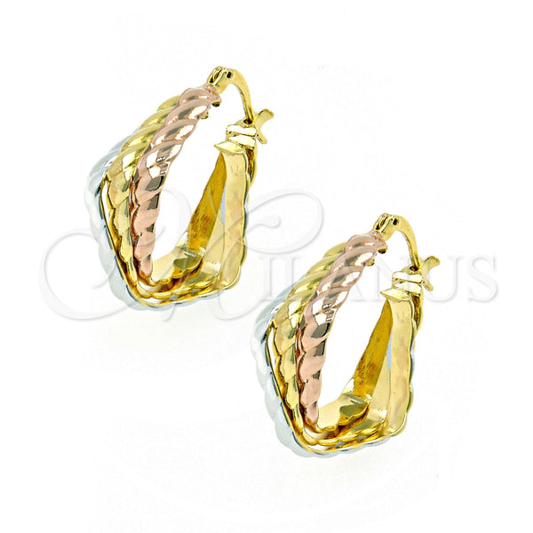 Oro Laminado Medium Hoop, Gold Filled Style Diamond Cutting Finish, Tricolor, 5.154.013