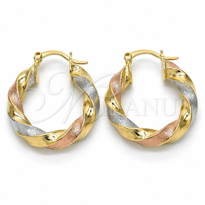 Oro Laminado Small Hoop, Gold Filled Style Brushed Finish, Tricolor, 5.149.005.25