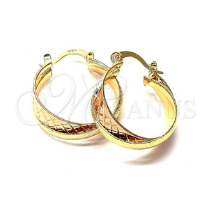 Oro Laminado Small Hoop, Gold Filled Style Twist Design, Diamond Cutting Finish, Tricolor, 5.142.004