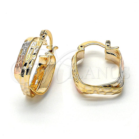 Oro Laminado Small Hoop, Gold Filled Style Diamond Cutting Finish, Tricolor, 5.145.001